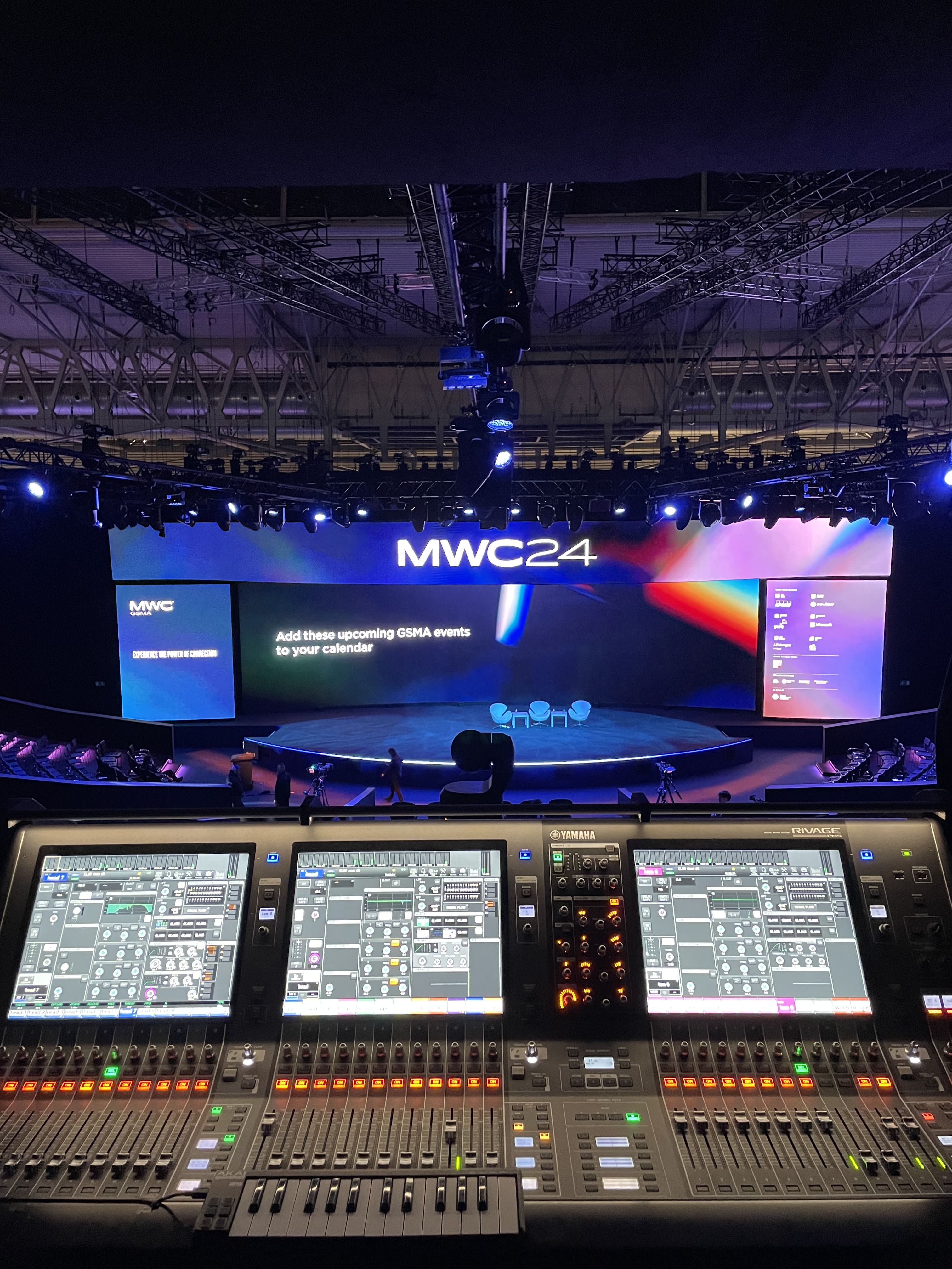 MWC24 keynote stage from mixing desk with Yamaha console