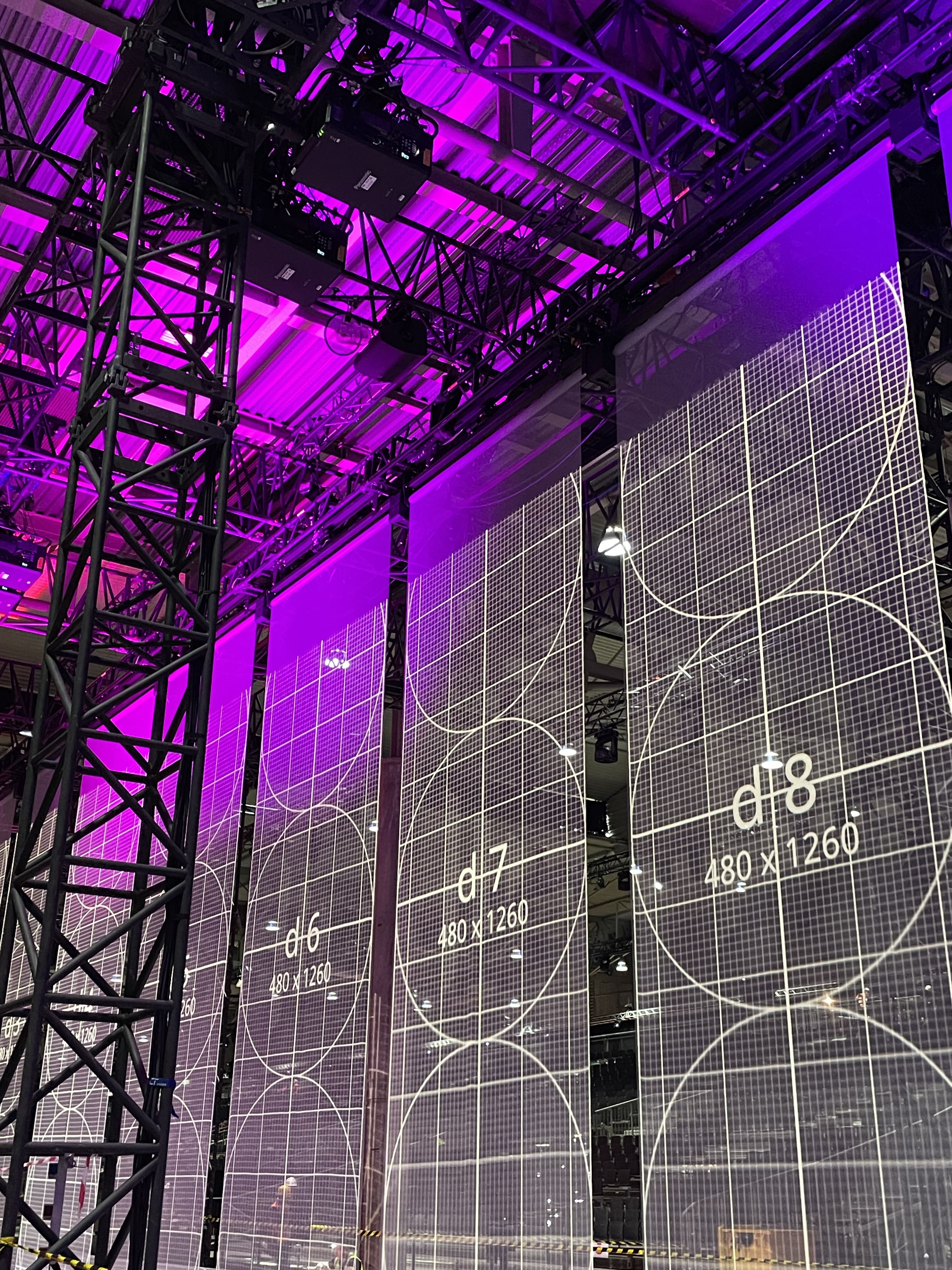 Large-scale LED panel array with technical schematics